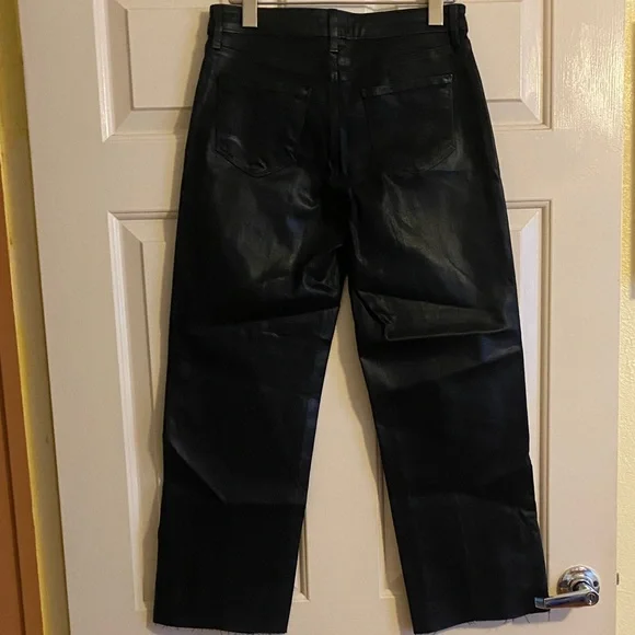 NWT L'AGENCEStraight Leather Black Jeans, Size 27
